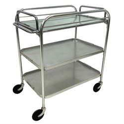 The English Electric Co. - early 20th century Art Deco period chrome drinks or cocktail trolley, removable tray top with decorated glass inset over two tiers