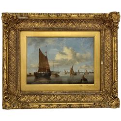 English School (late 19th century): Fishing Boats off the Dutch Coast, oil on canvas, signed indistinctly verso 24cm x 34cm 