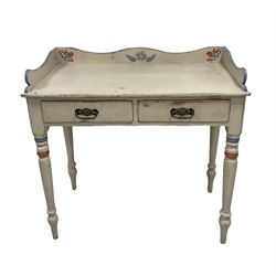 Victorian painted pine dressing table, the raised back over two frieze drawers, raised on turned supports 