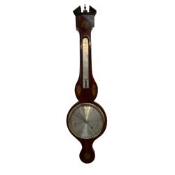 Early 19th century  - Mahogany cased Sheraton mercury barometer with a break arch pediment and finial, silvered register inscribed A Pagani Nottingham, with a spirit thermometer and conch inlay. Syphon tube intact and mercury present.