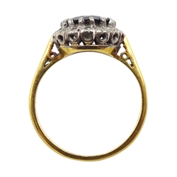 Gold sapphire and diamond cluster ring, stamped 18ct