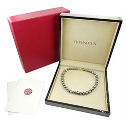 Single strand graduating Tahitian pearl necklace, with 18ct gold diamond ball clasp, stamped 18K 750, retailed by Rosendorff, Australia with original receipt