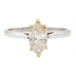 18ct white gold single stone marquise cut diamond ring, hallmarked, diamond approx 0.70 carat