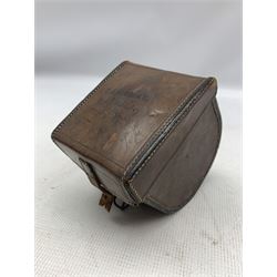 Malloch Patent 3 3/4 in. brass sidecaster reel, with horn handle, in fitted block leather reel case 