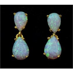 Pair of silver-gilt opal pendant stud earrings