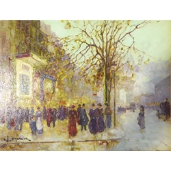  French School (20th century): Parisian Street Scene, oil on canvas indistinctly signed 26cm x 33cm  