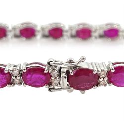 18ct white gold oval ruby and diamond bracelet, total ruby weight approx 9.80 carat