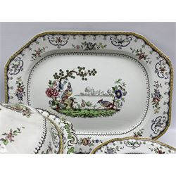 Copeland late Spode Chelsea pattern dinner and tea service comprising twelve dinner plates, eleven dessert plates, six further plates, pair of vegetable dishes and covers, five soup bowls, meat plate and eight tea cups and saucers, most pieces with the retailers mark of Harrods (53) 