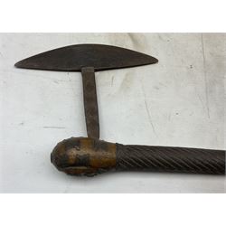 19th century Zulu axe, having a steel blade and wooden shaft with sections of wire binding, L96cm and another (2)