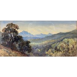 A L Dundas (British 19th/20th century): 'Valescure' France, watercolour signed and dated 1914, 17cm x 36cm