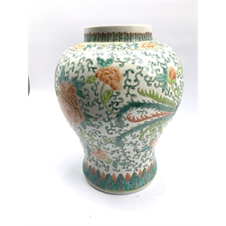 20th century Chinese vase of baluster form painted with a Dragon and Phoenix amidst scrolling foliage, H37cm 