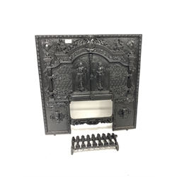 Black painted continental decorative cast iron fire inset, 65cm x 66cm
