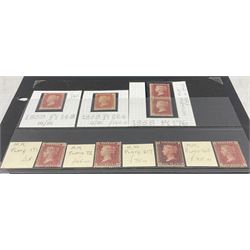 Great British Queen Victoria mint penny red stamps, well annotated, housed on a stockcard 