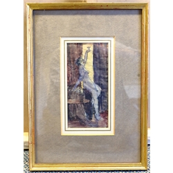 Attrib. Henry James Haley (British 1874-1964): Modern Bacchante, watercolour unsigned 19cm x 9cm
