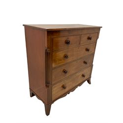 19th century mahogany chest, fitted with two short and three long drawers, raised on splayed supports 
