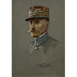 Cecil Cutler (British 1886-1934): Marshall Foch, gouache signed 25cm x 17cm