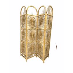 Split cane and wicker three division room divider 