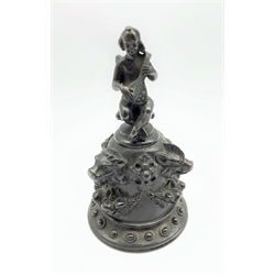 19th century bronze hand bell, the handle formed as a seated cherub in the style of a 16th century Venetian example