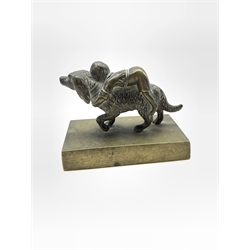 19th/ early 20th century patinated bronze sculpture of a girl and dog on rectangular base, L9.5cm