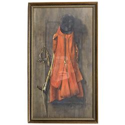 Cicely Beardsworth (British 19th/20th century): Still Life of Hunting Gear, watercolour signed and dated 1912, 94cm x 51cm
