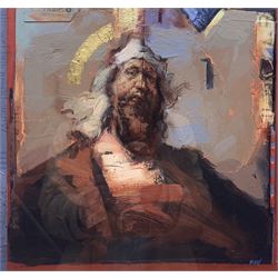 Alan Flood (British 1951-): Rembrandt Collage, oil on board signed 29cm x 31cm