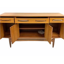 G-Plan - Mid century 'Fresco' teak sideboard, fitted with three drawers and four cupboards raised on turned supports W153cm, H85cm, D46cm