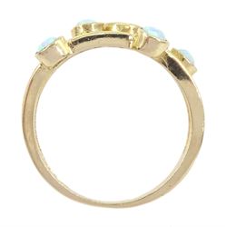 9ct gold opal and pink tourmaline ring, hallmarked