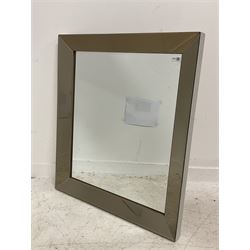 Contemporary rectangular wall mirror, bevelled plate within chamfered tinted frame