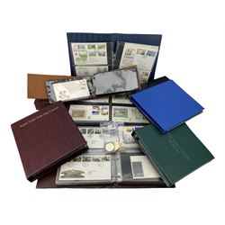 Great British and World stamps, including Australia, Bailiwick of Guernsey, Isle of Man, Mongolia, New Zealand, Nicaragua, South Africa etc, various first day covers, ephemeral items etc, housed in various albums and folders and a small number of coins 
