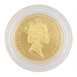Queen Elizabeth II 1990 gold proof full sovereign coin, cased with certificate
