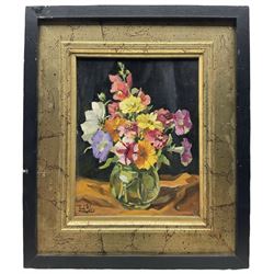 A Charles (British Early 20th Century): Potted Flowers, oil on canvas signed 46cm x 35cm (unframed); Fred B* (British 20th Century): Fresh Flowers, oil on board indistinctly signed 23cm x 18cm (2)