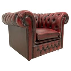 Georgian design Chesterfield club armchair, upholstered in buttoned oxblood leather
