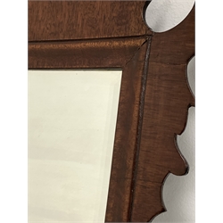 Large George III mahogany fret cut wall mirror, with boxwood fan and nautical star inlay and bevelled plate 