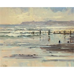Michael Pybus 'Sandsend Beach' oil on board, signed with Michael Pybus label verso, 24cm x 29cm ARR may apply to this lot 