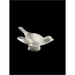 Lalique frosted glass model of a Sparrow with wings splayed, engraved Lalique France to base, H8.5cm
