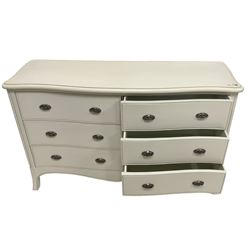 French design cream finish serpentine chest fitted with six long drawers