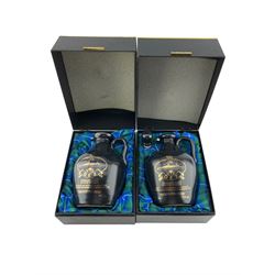 Q.E.2 Highland malt Scotch whisky produced for Cunard by Morrison Bowmore 75cl, 43% Vol in black ceramic flagon with seal and stopper in presentation box and another (2)