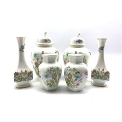 Pair of Aynsley Wild Tudor vases and covers H21cm and two other pairs of matching vases   