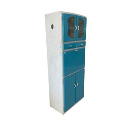 20th century blue kitchen cabinet with five cupboards and two drawers