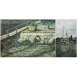 VASP (Northern British 20th century): Low Tide in the Harbour, two oil paintings signed and dated '77 max 60cm x 90cm (2)
