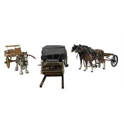 Three pottery cart horses and carts