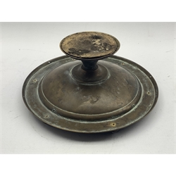  Victorian brass tazza, applied with banded agate cabochons, D25cm   