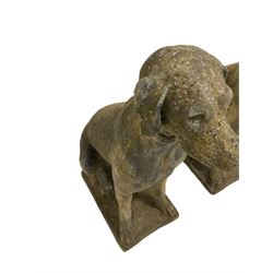 Pair composite Pointer hunting dog statues, in seated positions
