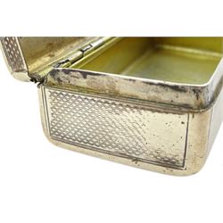 William IV silver rectangular snuff box with engine turning and initial 'D' with gilded interior 10cm x 4.5cm London 1833 Maker Edward Edwards II 4.2oz 