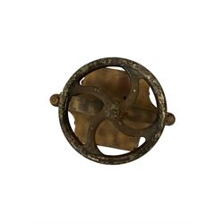 A.R.N no.2 book press (W49cm); W. Seller & sons cast iron spinning wheel (H63cm)