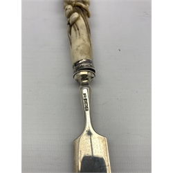 Edwardian silver and bone letter opener, the handle finely carved as a Monkey gathering fruit by James Deakin & Sons, Sheffield, 1907 L31.5cm 