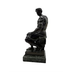 After Michelangelo (1475-1564): Bronze of Guiliano de Medici as a Roman consul, on a marble base, after the original from the Medici tomb, Florence, H31cm 
