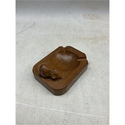 'Mouseman' oak ashtray with carved mouse signature, by Robert Thompson of Kilburn, L10cm