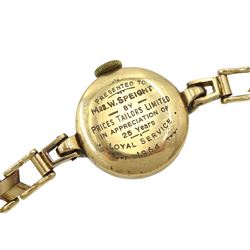 Bernex 9ct gold ladies manual wind presentation bracelet wristwatch, hallmarked, Rotary and Dyson & Sons 9ct gold ladies wristwatches, both on gilt expanding bracelets and one other gold-plated wristwatch