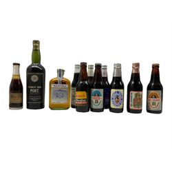 Bottle of 1962 Martell 'Very Old Pale Cognac' 70 proof, Bottle of C.J.Melrose & Co York Finest Old Port, John Smith's Tadcaster 'Nip' bottle 1945 Victory together with ten other beers